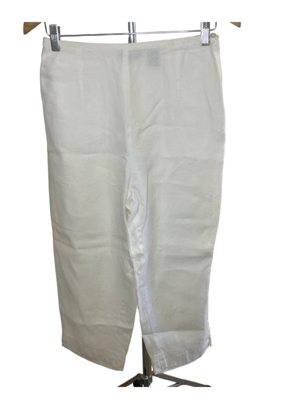 Mureli Medium White Linen Pull On Elastic Waist Pants Coastal Lagenlook Beachy